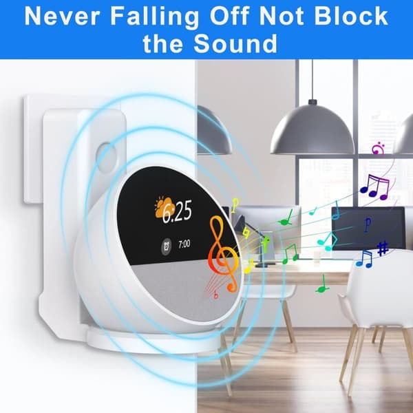 Veggmontert stikkontaktholder for Echo Spot - Google høyttalerholder - Integrert kabelhåndtering - Veggfeste - Borefrie tilbehør