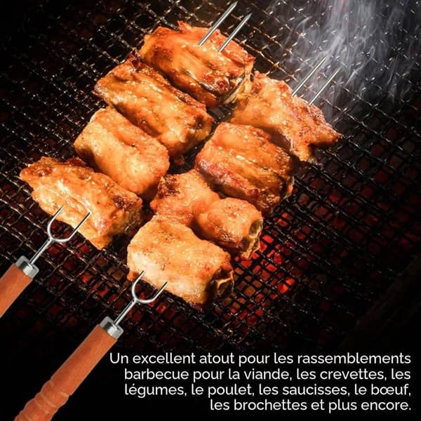 Grillspyd - Sæt med 8 - Rustfrit Stål - Dobbelt Anti-Rotationspigge - Kød og Grøntsager - 41,8 cm