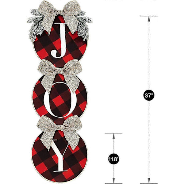 3 stk. julepynt, 34 cm ternet plaidkrans til hoveddør, rustik burlap træ julepynt rød sort julekrans