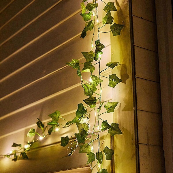 32,8 fot 100 LED Gröna Murgrönsblad Fairy Ljusslingor, 2-pack Solcellsdrivna Ljusslingor, för Trädgård
