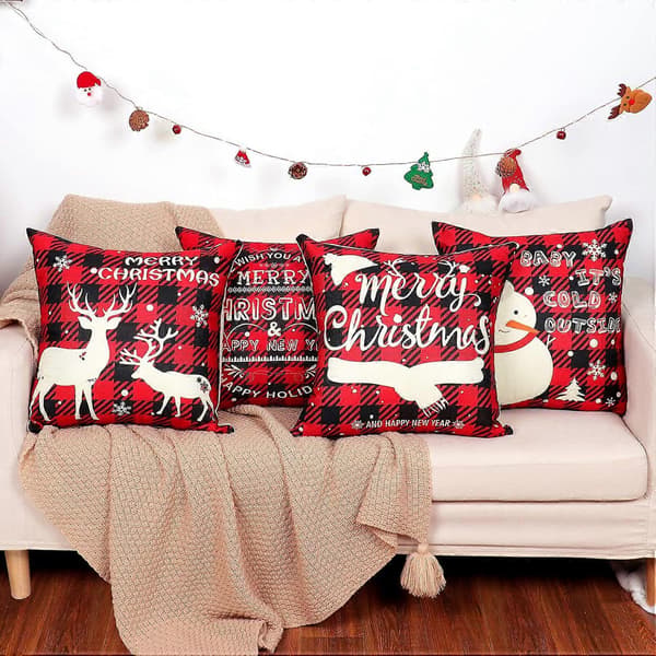 Rød Jule Pudebetræk 45x45 cm, 4 stk. Rød Sort Buffalo Plaid Jule Pudebetræk, Jule Pudebetræk Jule Design Julepynt