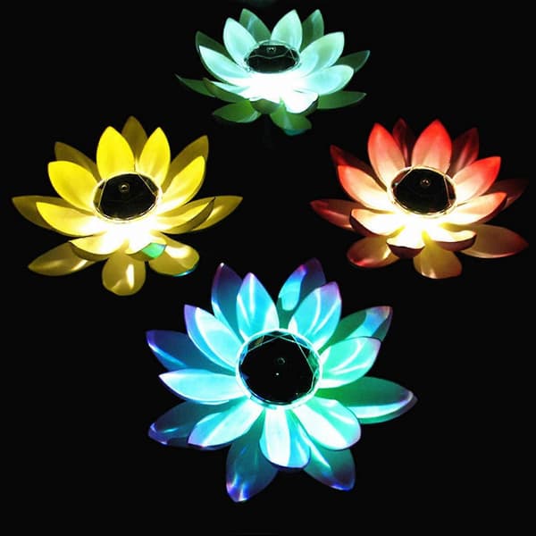 Lotusblomst solcellelampe til pool, flydende lotuslampe, vandtæt solcelledamlampe med krog til have, græsplæne, baghave, dam