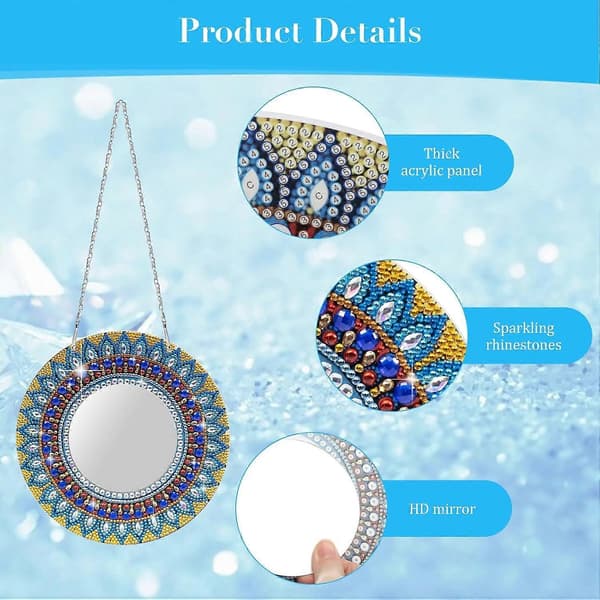 Diamantkonstspegel, 5D DIY Diamantkonst Väggmonterade Speglar Ornament för Hem Trädgårdsdekoration