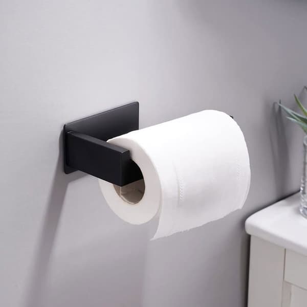 Selvklæbende toiletpapirholder, sort mat rustfrit stål toiletpapirholder uden boring til badeværelset