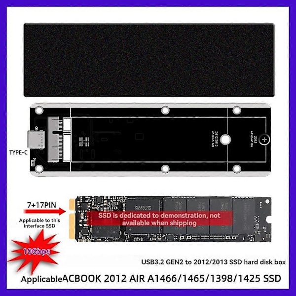 Til 2012 Air A1425 A1398 A1465 A1466 SSD Kabinet USB3.2 GEN2 6Gbps M.2 SATA SSD Boks SSD Kabinet A-C