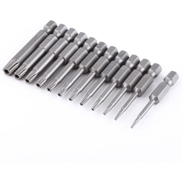 Sett med 12 1/4\" sekskantede skrutrekkerbits, sekskantbits, Torx sikkerhetssekskantbits, stjerneskrutrekkerbits