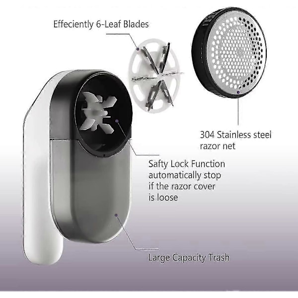 Elektrisk Fussel Fjerner, Genopladelig Stofshaver Med LED Display & Stor Affaldsboks Til Fjernelse Af Fnuller Fra Tøj White black A