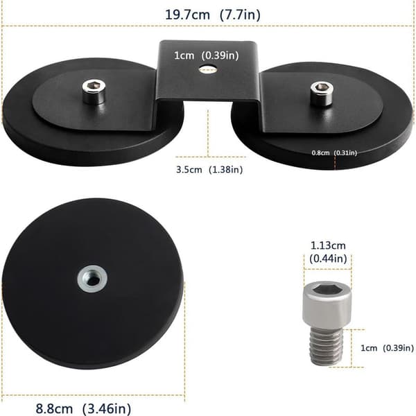 88 mm 2-delt magnetisk brakett for LED-lysstang, ultrastark magnetisk frontlysfeste for tak- og pansermontering med gummipakning