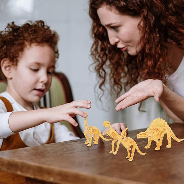 Gyldent plastik dinosaur skelet legetøj til leg 12 stk. børnesæt