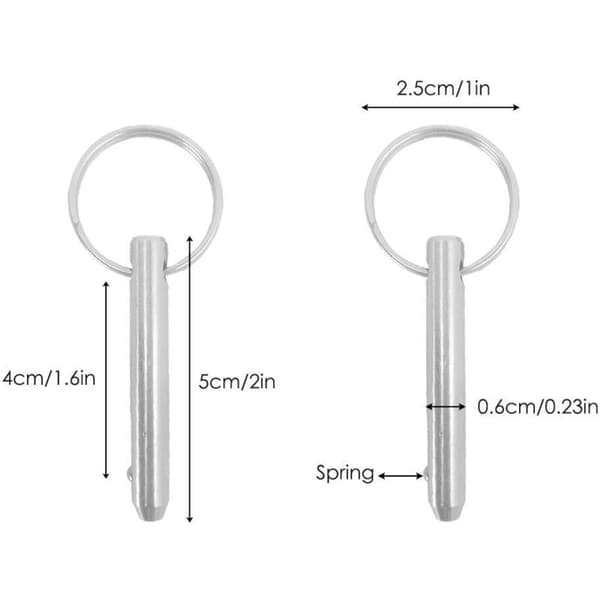 Sæt med 4 quick-release stifter, 6,3 mm topstift diameter, 51 mm total længde, 40 mm effektiv længde med 316 rustfri stålkabler