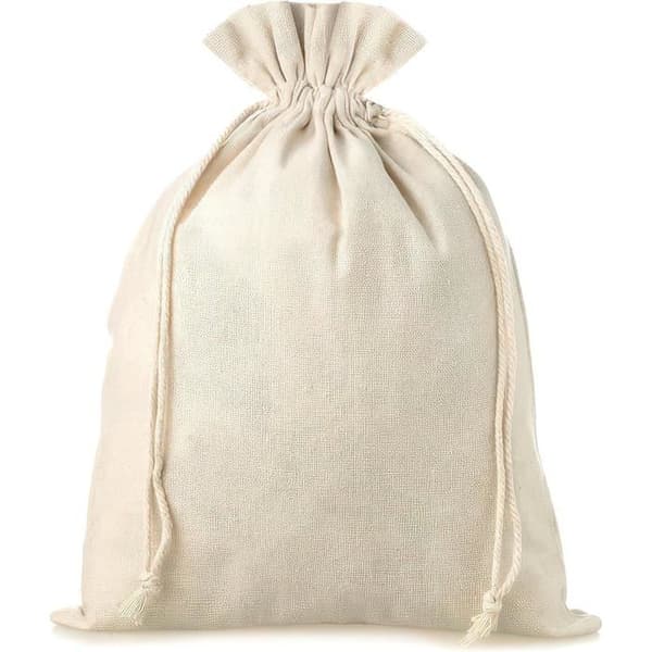 Stoffposer med snøring - 5 stk - Lin-look - Oppbevaring for smykker/gaver - 18x24 cm