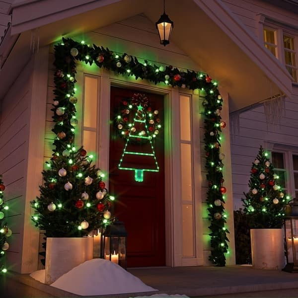 Batteridrevne julelys - 93 cm LED-stige julelys, 8 lysmoduser, stige juletrebelysning til juledekorasjoner Green