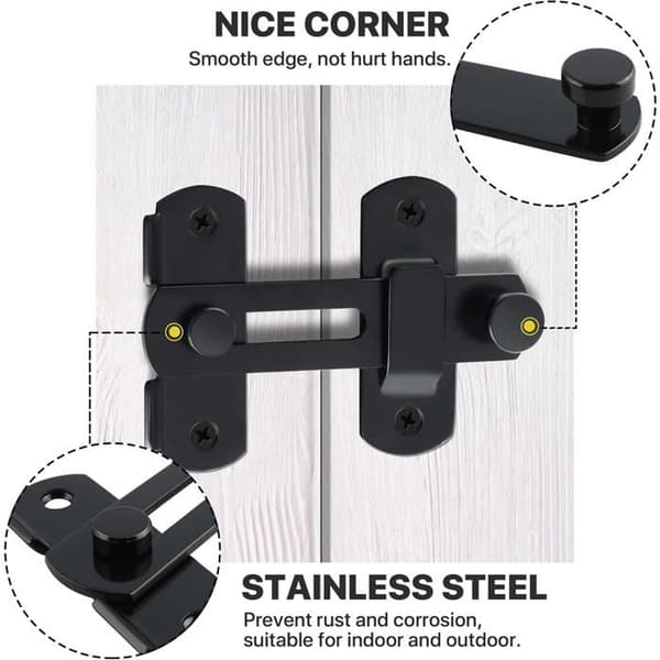 Mat sort vippespænde - 1 stk. - 2,5 mm rustfrit stål - Robust sikkerhed til døre og porte
