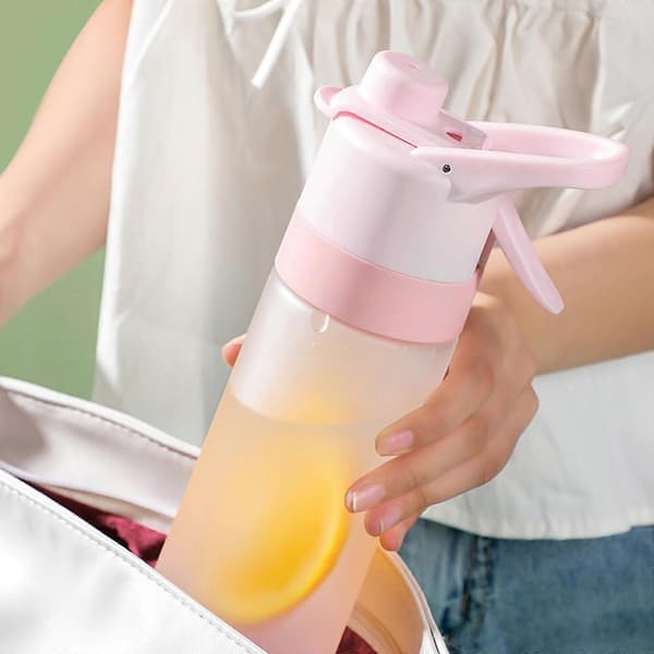 Bärbar 650ML Vattenflaska med Sprayfunktion, Sportvattenflaska med Spraydimma pink