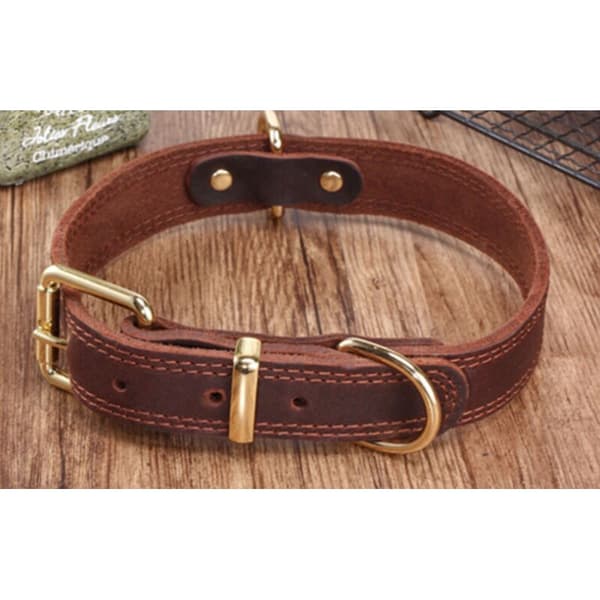 Robust Vadderat och Justerbart Hundhalsband i Äkta Läder (Brun, Stor för 58cm - 73cm Hals)