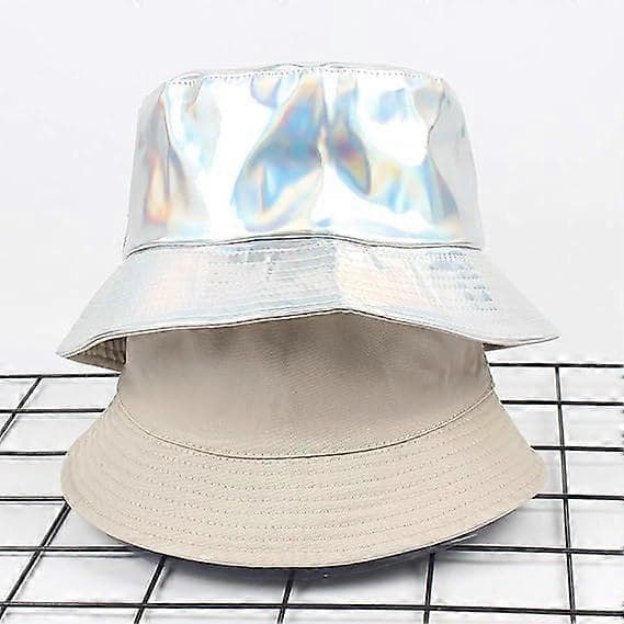 Solhattar för kvinnor, vattentät solhatt med bred brätte, bucket hat, regnmössa, silver