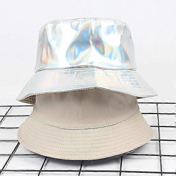 Solhatter for kvinner, vanntett solhatt med bred brem, bøttehatt, regnhatt, sølv