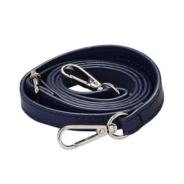 Justerbar Lång Läder Crossbody Axelremsersättning Handväska Bälte Dark Blue  Silver Button