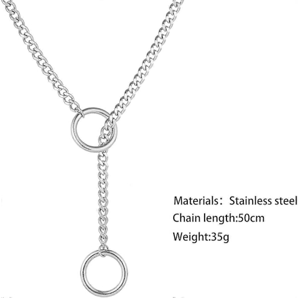 Hjerte O-ring Slip Chain Halskjede for Kvinner Rustfritt Stål Kubansk Kjede Hjerte Halskjede Punk Rock Krage Halskjede Håndlaget Justerbar Lariat Y Halskjede- Silver Ring