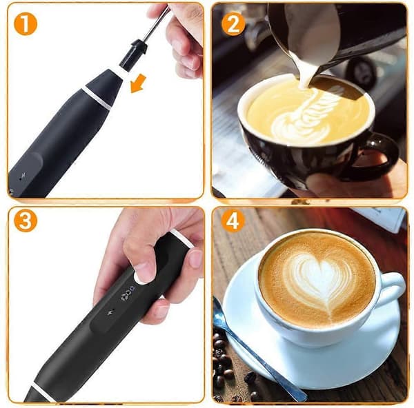 Elektrisk melkeskummer 2 i 1 rustfritt stål visp eggvisp og kaffeskummer med 3 hastigheter og USB-oppladbar