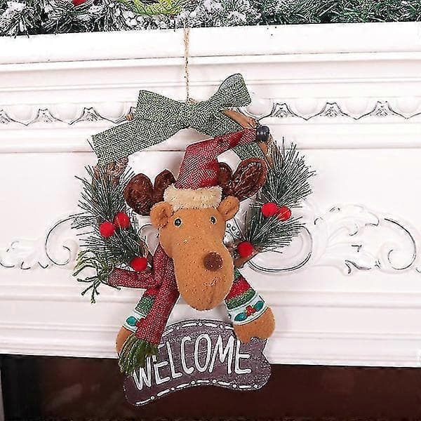 Julkrans Välkomstskylt Dekor Med Tomte/Snögubbe/Älg Docka Hängande Hemfest Snögubbe ELK