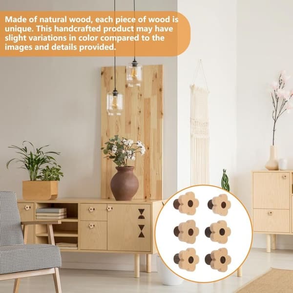 Set med 6 blomformade knoppar i bokträ med skruvar och förlängningsrör
