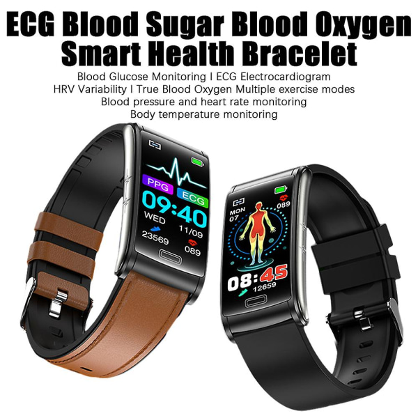 EKG Ppg Hrv Smart Watch Blodsockermätare Brown Leather