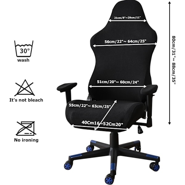 Gamingstolskydd Svart Stretch Kontorsstolskydd för Datorspel Racing (Svart)
