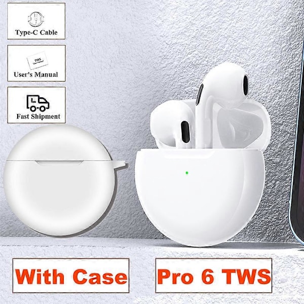 Pro6 TWS Langattomat Kuulokkeet Mikrofonilla Bluetooth-Korvanapit Urheilujuoksu Korvakorut Apple iPhone Xiaomi Pro6 Kuulokkeet White-(Box)