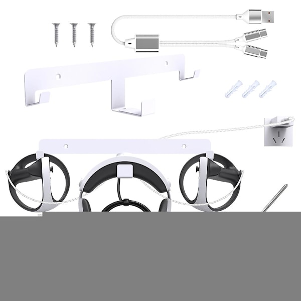 VR Väggfäste för PS VR2 Headset Förvaringsställ med Laddningskabel Skruvar
