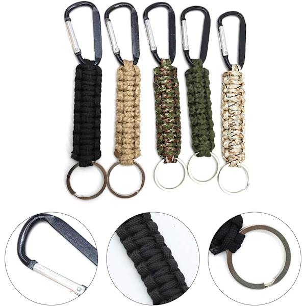 5 stk. Paracord nøgleringe med karabinhager, flettet nøglesnor med låsende D-ring kroge, kraftig Paracord nøglesnor
