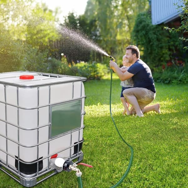 1000L Tankkran, Tankventil med 3/4\" plastadapter, S60X2 IBC Kranfeste, med forlengelse, Regnvannsoppsamler, for hage, regntønne
