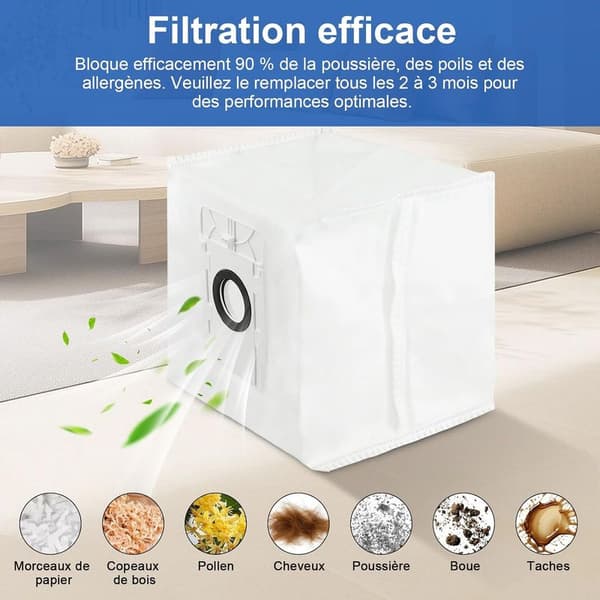 Förpackning med 4 dammpåsar för EZVIZ robotdammsugare med RC3 Plus, RE4 Plus/RE4 Plus, RE5 Plus basstation