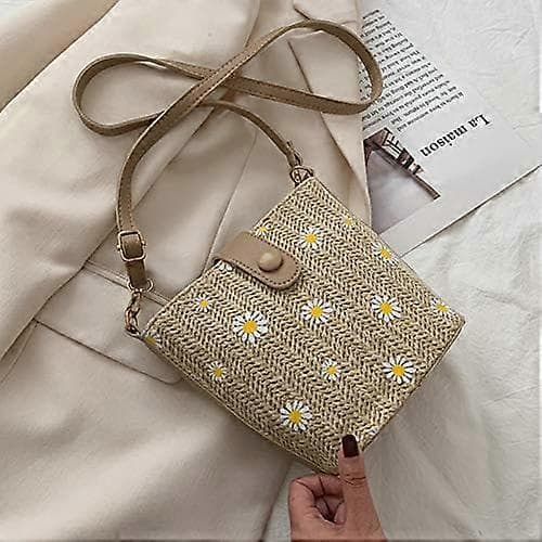Små Daisy Handväskor Kedja Hinkväska Messenger Väska Khaki Skolflicksväska Halmhandväskor för Kvinnor (Khaki)