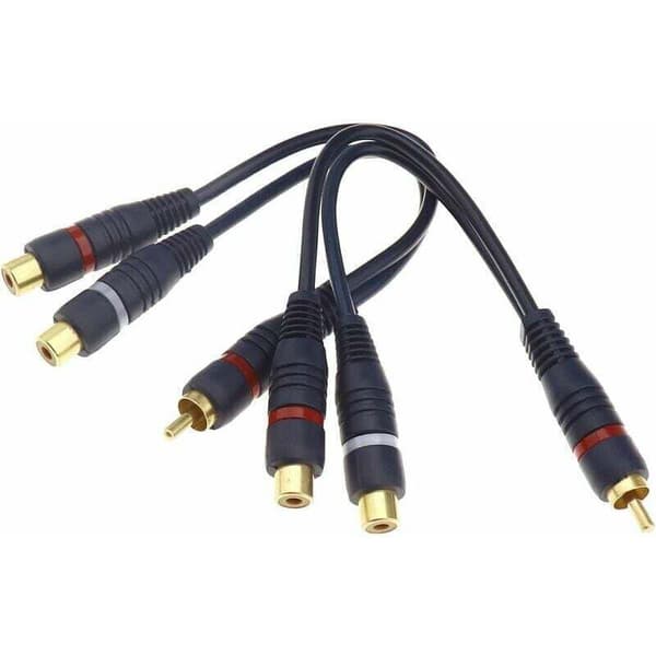 2 x 20 cm splitterkabel, 1 RCA han til 2 RCA hun, dobbelt RCA AV lydudgangsstik
