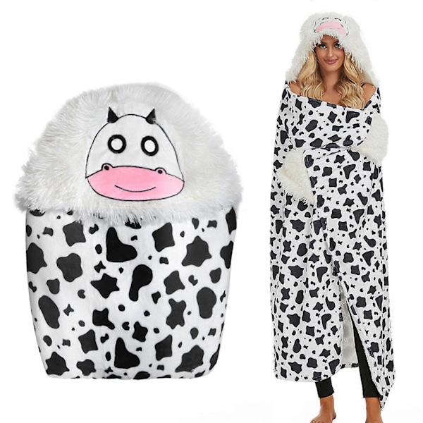Ko Print Tæppe Blødt Ko Print Kastetæppe Fleece Tæppe Ko Mønster, 100% Nyt Black
