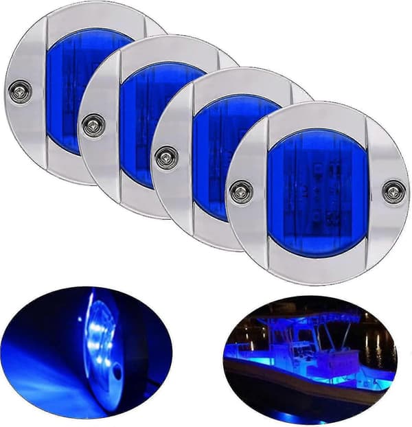 4 Pak LED Bådlys - 12v Rund Marine Lampe Til Båddæk (blå)