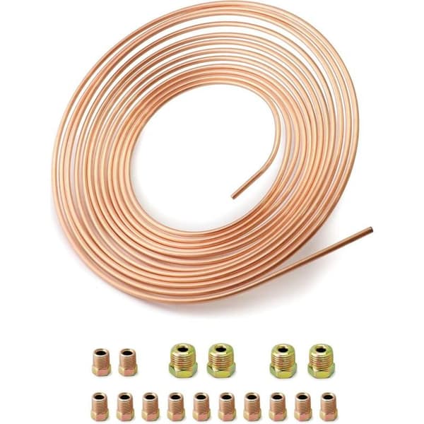 7,6 m kopparbromsslang, bromsrör, OD 4,76 mm, ID 3,3 mm med 16 muttrar