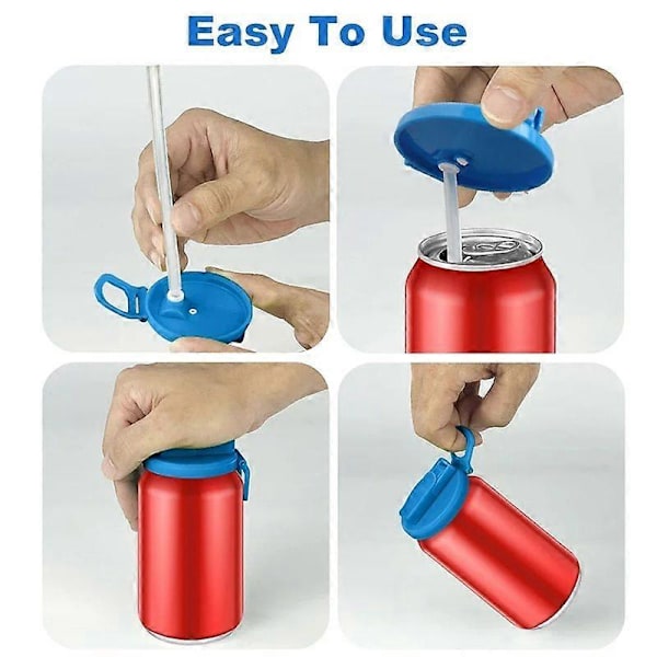 4-pack 4 Färg Soda Burk Lock med Sugrör, Silikon Sugrör Soda Burk Skydd, Sugrör Soda Burk Lock, Återanvändbar för Burk
