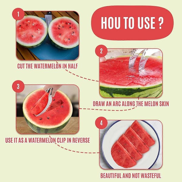 2 stk. vannmelon skjære fruktkutter, rustfritt stål fruktkutter med krok, multifunksjonell husholdningsdings