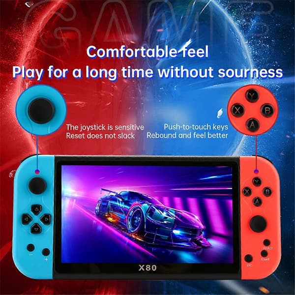 X80 7,0 tums HD-skärm Handhållen Spelkonsol 20000 Spel Videospelskonsol Red Blue