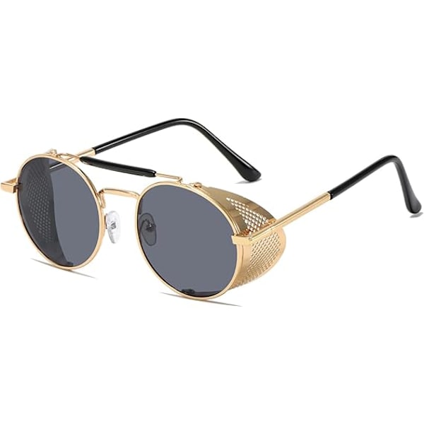 Naisten pyöreät steampunk-aurinkolasit, pyöreät retro vintage punk -tyyliset trendikkäät UV400-suojaavat aurinkolasit miehille