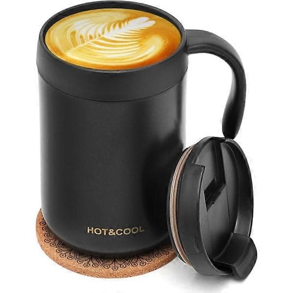 500 ml isolerad kaffemugg, läckagesäker isolerad kopp i rostfritt stål med korkbas