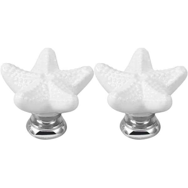 Sett med 2 keramiske sjøstjerneformede møbelknotter - For dører, skuffer, skap (3,4 x 3,4 x 2,4 cm)