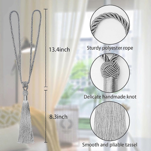 lly 2 kpl Pitkät Hapsunauhat Verhoille Käsintehdyt Punotut Köysisolmut Verhojen Kiinnikkeet Eurooppalaiseen Tyyliin Koristeelliset Verhonpidikkeet Kotiin ja Toimistoon Tuulta Vastaan Grey 2 Pack