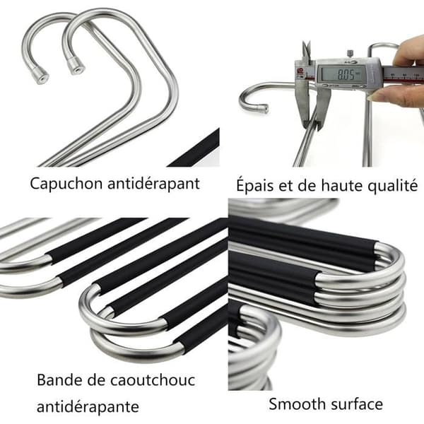 Sæt med 3 buksebøjler - Rustfrit stål - Pladsbesparende 5 niveauer - Robust skridsikkert design - Til jeans og mere