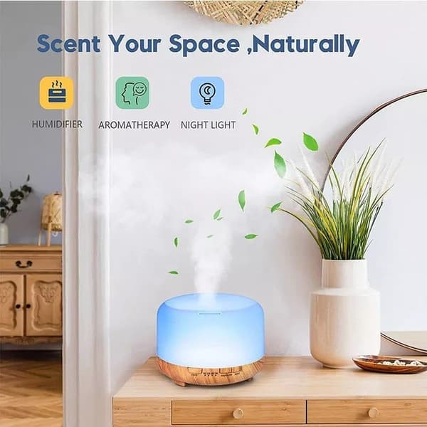 Aromaterapi luftfukter med 7-farget LED-lys, ultralyd luftfukter, eterisk oljediffuser med fjernkontroll