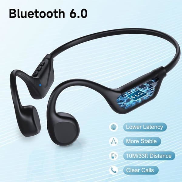 Knogleledningshovedtelefoner - 1 enhed - Titanium - Bluetooth 6.0 - Sport Cykling Løb - Sort