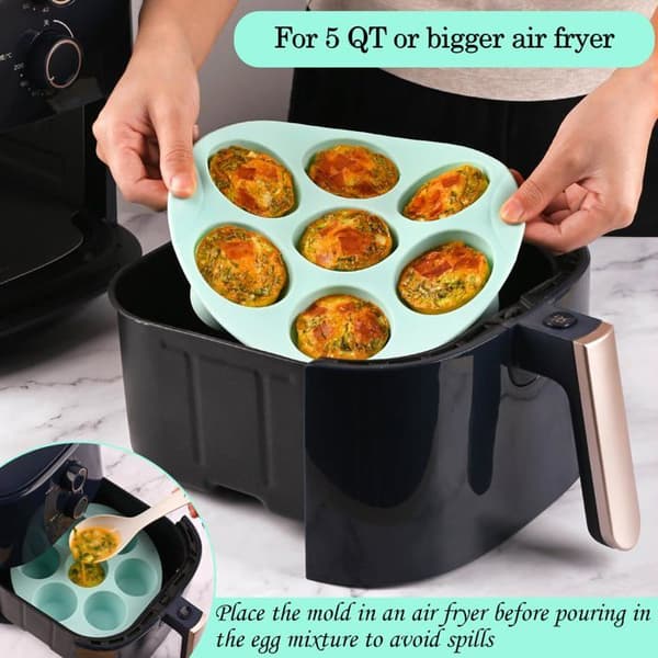 Set med 2 silikonäggformar för airfryer, 7-kopps non-stick muffinsform för bakning av äggbitar