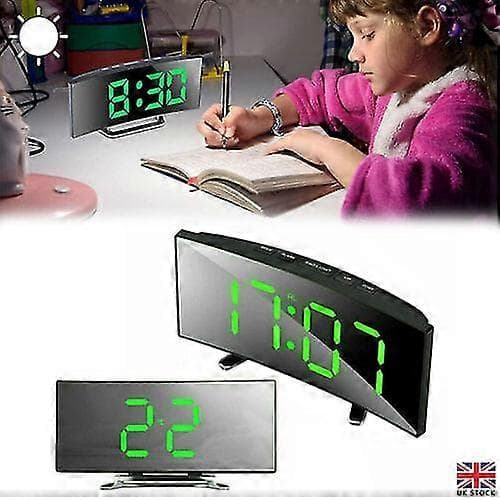 LED Digital Väckarklocka Nätström USB/Batteri Temperatur Stor Spegelskärm White